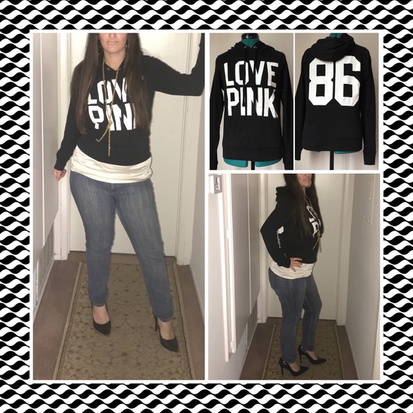 PINK Victoria's Secret Sweaters - SOLDBlack and white LOVE PINK VS HOODIE SZ S